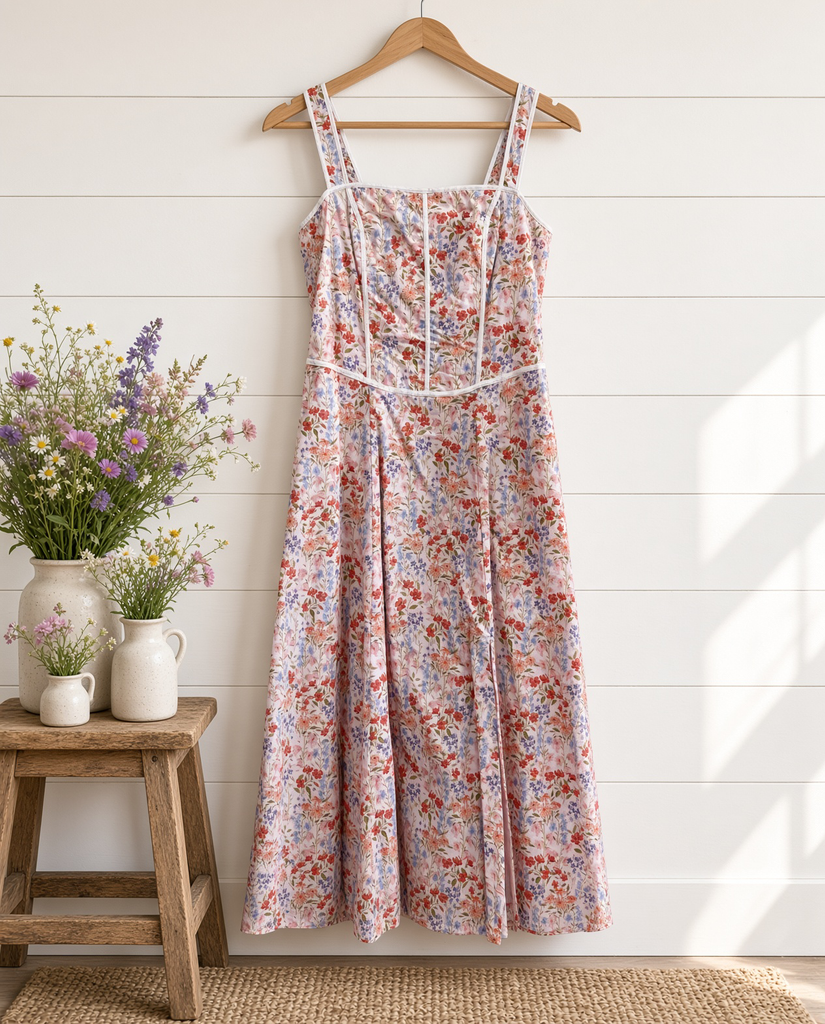 Contrast Piped Floral Maxi Dress