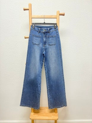 Stretch Front Two Pocket High Rise Flare Jean