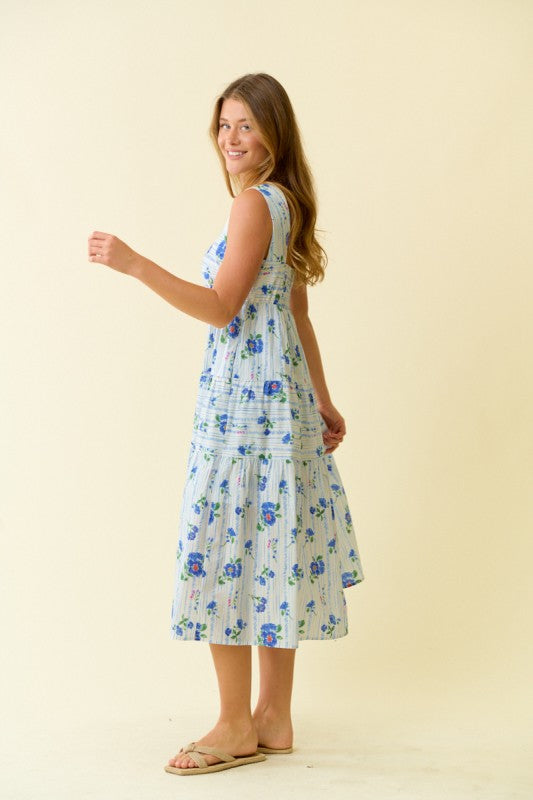 Floral Print Smocked Tiered Midi Dress