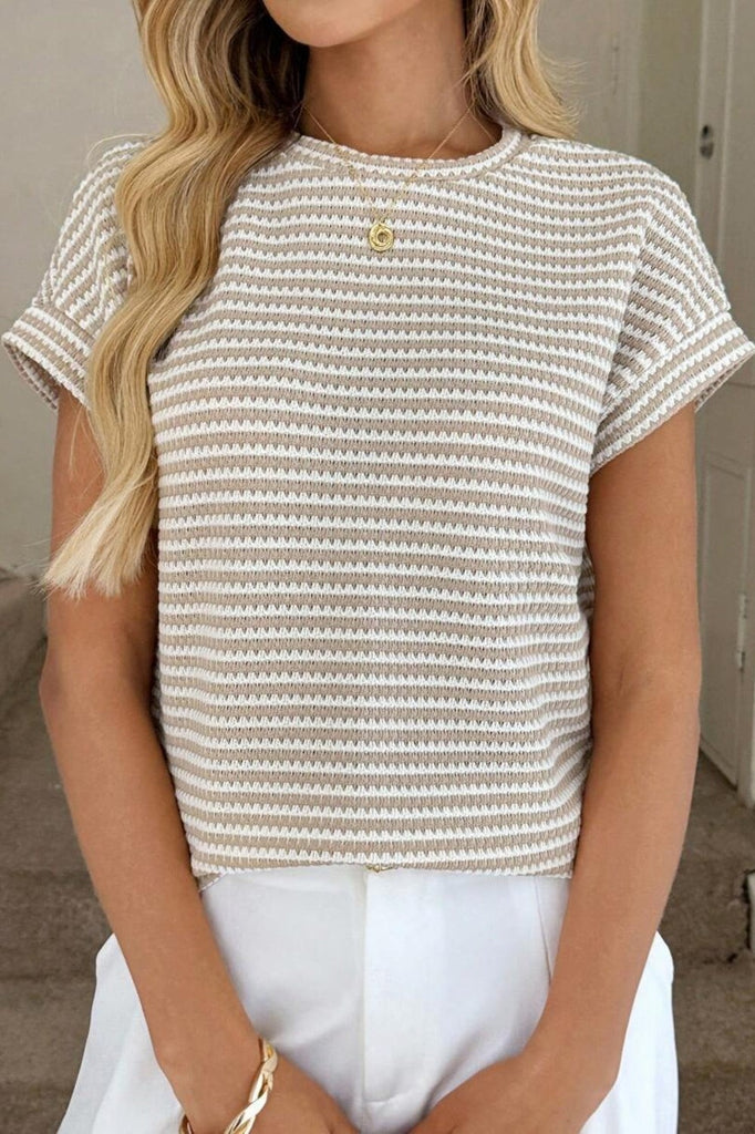 Lightweight Striped Knit Short Sleeve Summer Sweater Top