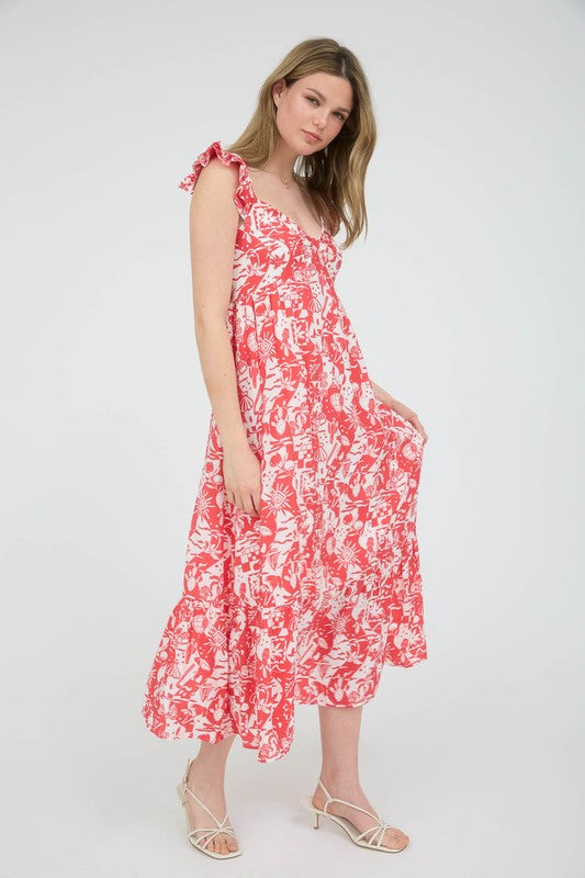 Desert Print Ruffled Midi Dress