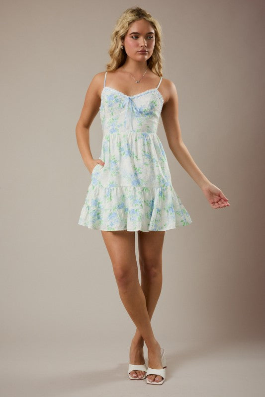 Mini Dress With Floral Print And Smocking Back