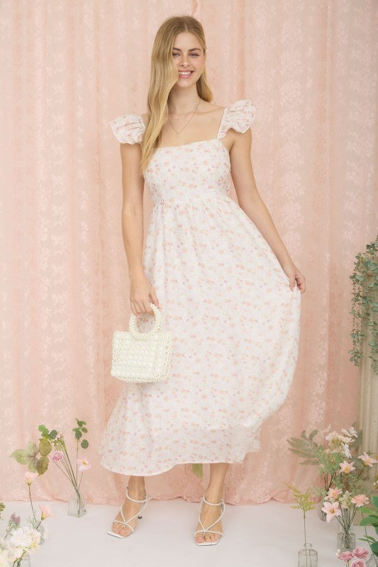 Floral Ruffle Strap Midi Dress