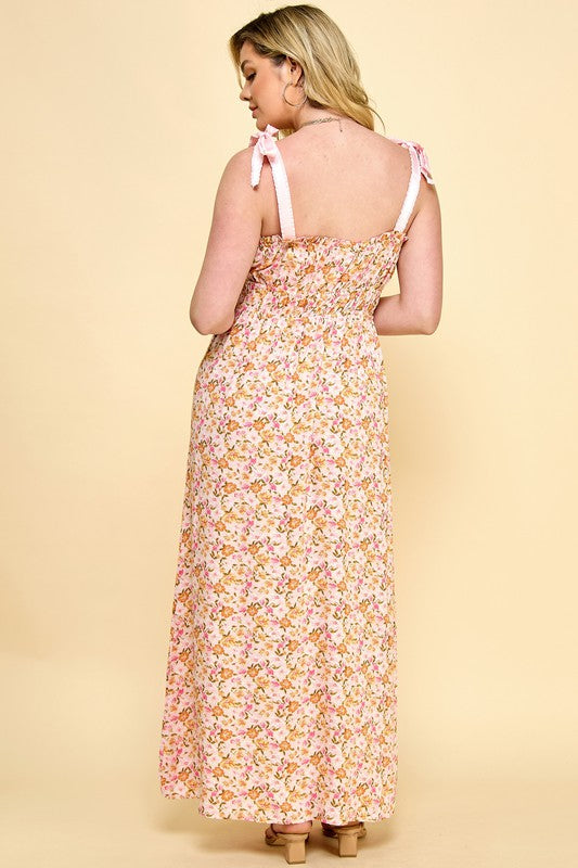 Plus Size Shoulder Tie Smocked Maxi