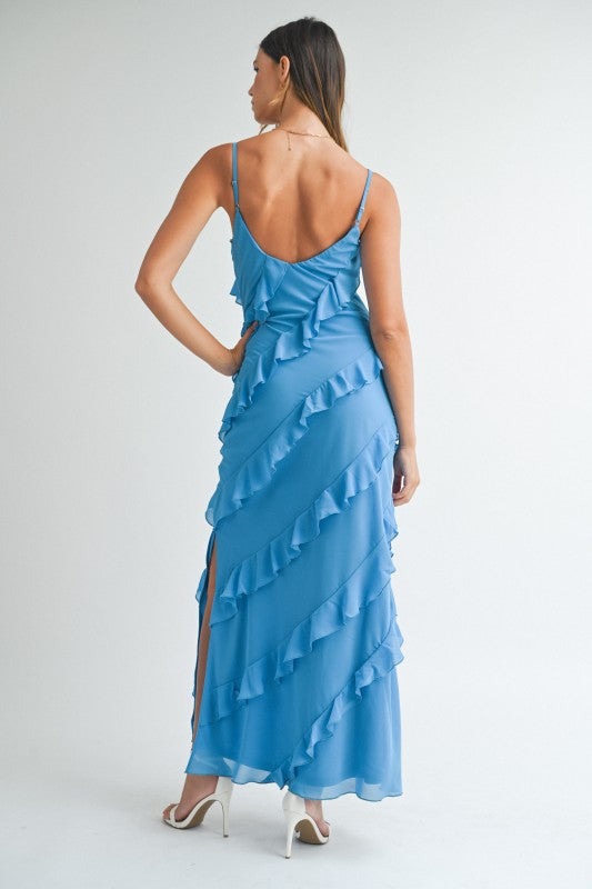 Asymetrical Tiered Ruffled Maxi Dress