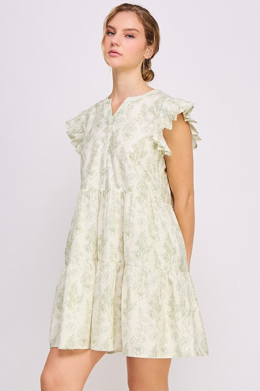 Ruffle Sleeve Floral Mini Dress