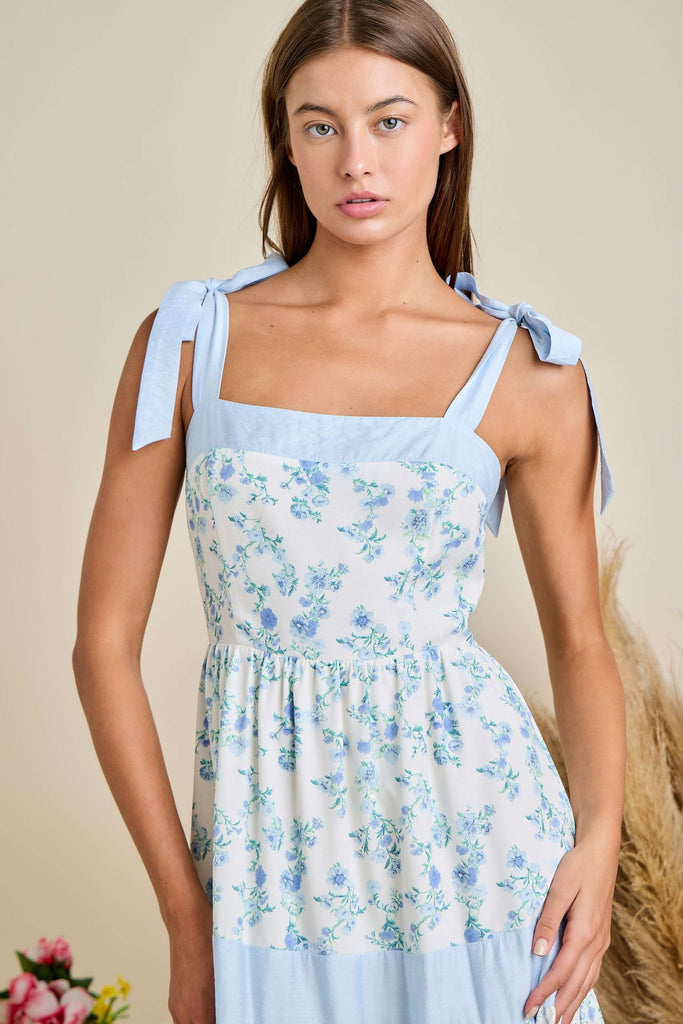 Floral Printed Maxi Shoulder Tie Dress