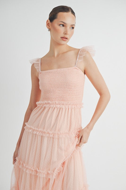 Romantic Tiered Tulle Smocked Maxi Dress
