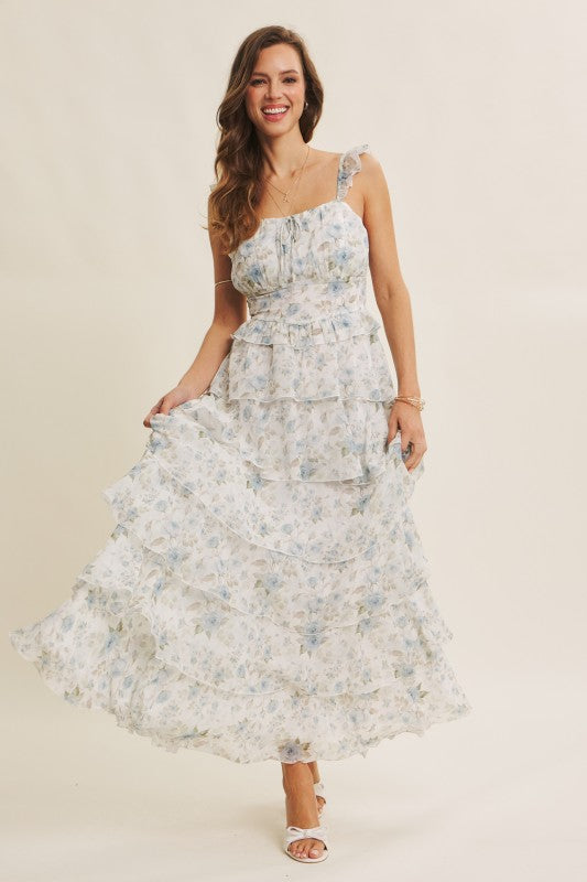 Garden Tiered Ruffle Maxi Dress With Smocked Back