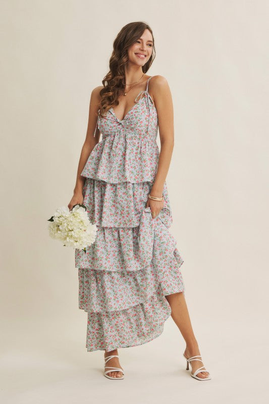 Morning Meadow Twisted Front Smocked Maxi Dress