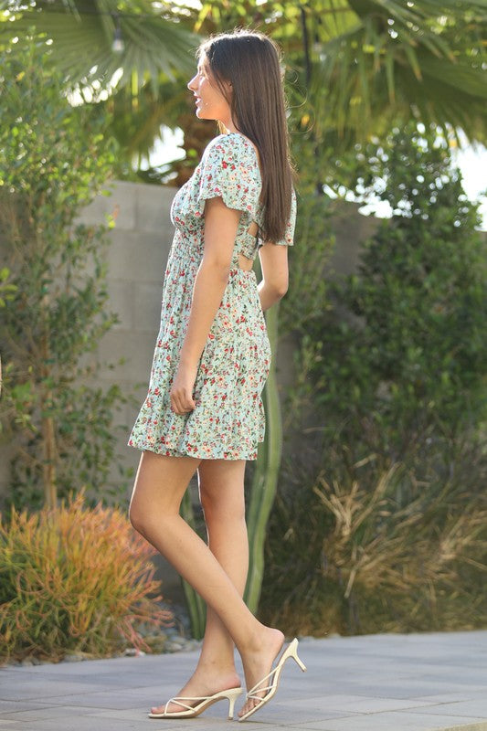 Strappy Back Printed Short Sleeve Dress