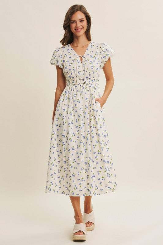 Playful Preppy Charm Of Fruit Print Midi Dress