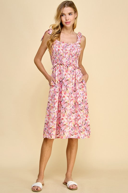 Blush Garden Smocked Midi Dress