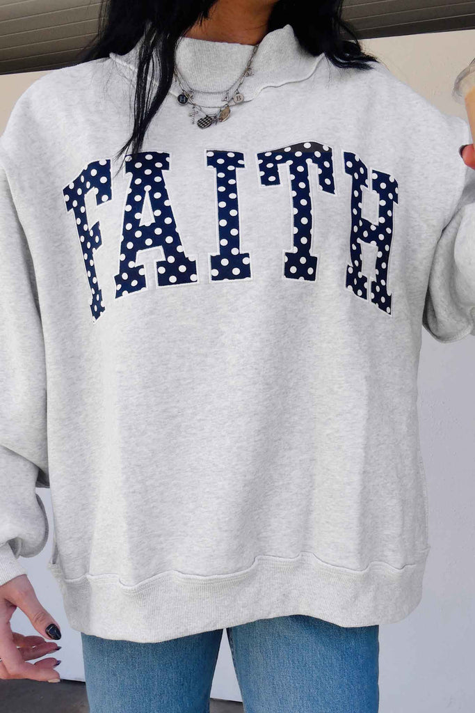 Mock Neck Polka Dot Slogan Printed Baggy Sweatshirt