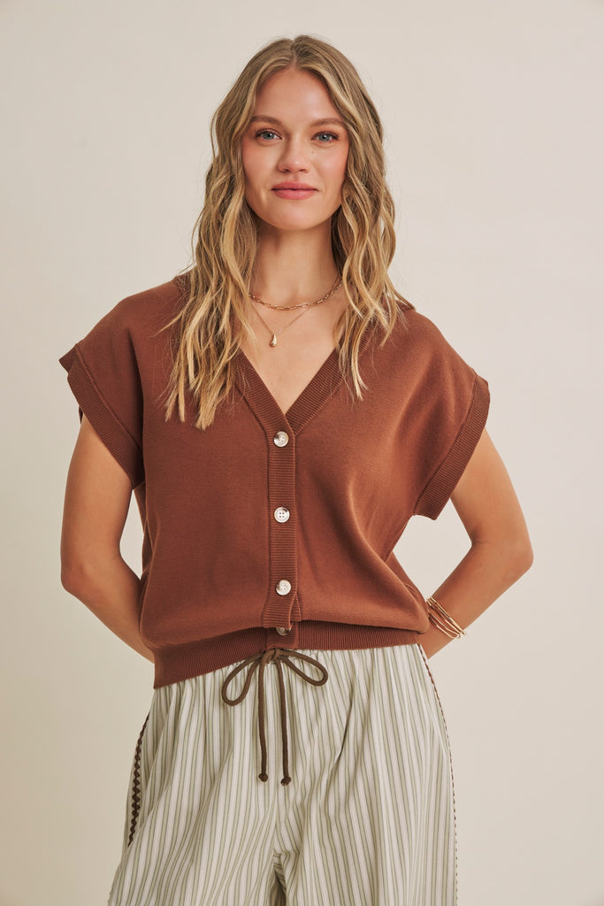 Seasonless Cotton Button-down Sweater Vest Cardigan