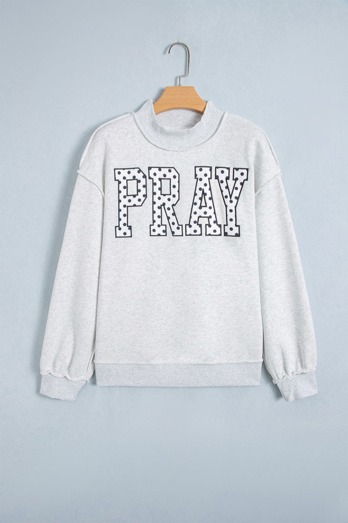 Pray Polka Dot Embroidered Mock Neck Sweatshirt