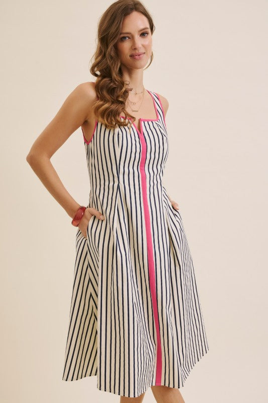 Striped Preppy Fit-and-flare Midi Dress