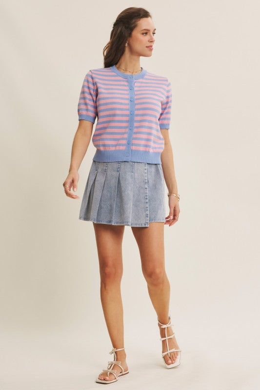 Fresh Pop Stripe Button-down Sweater Cardigan