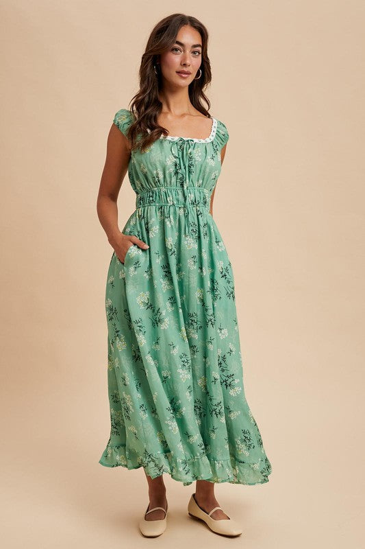 Cotton Floral Ruched Maxi Dress