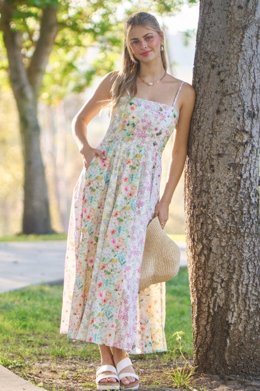 Mixed Floral Midi Dress