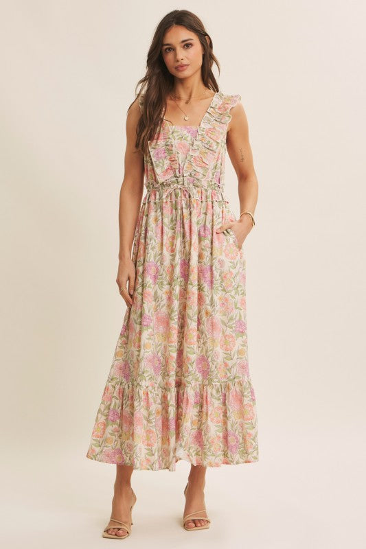 Blooming Floral Ruffled Cotton Maxi Dress