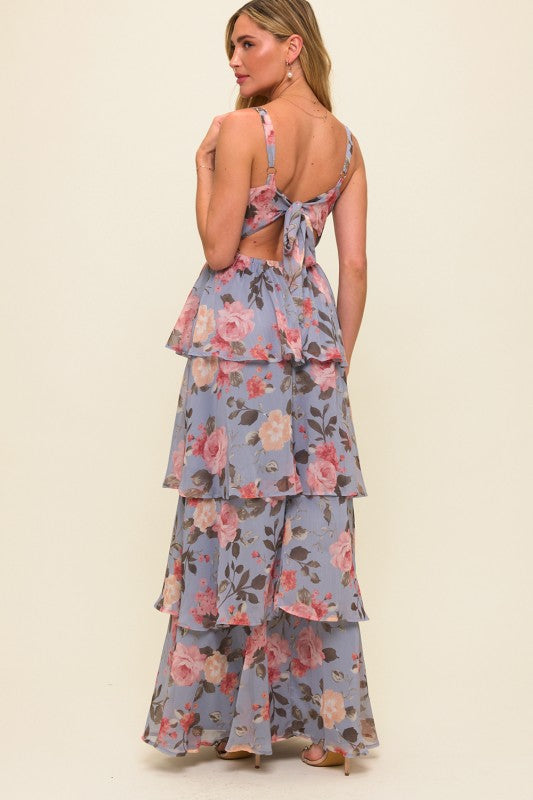 Floral Multi-layered Tie Back Maxi Dress