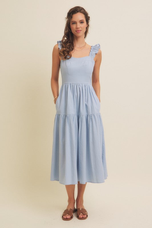Cloud Gazing Airy Smocked Back Tiered Midi Dress