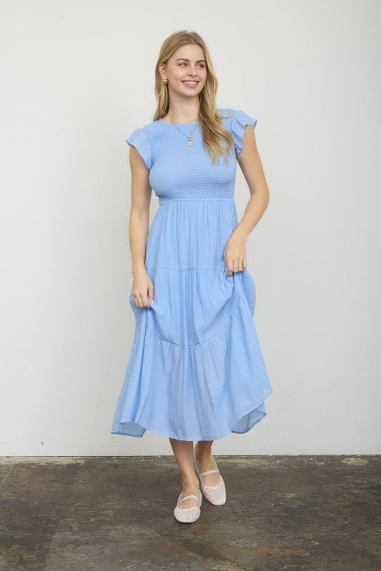 Tiered Smocked Short Sleeve Midi Dress