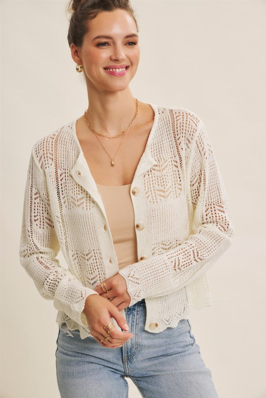 Classic Pointelle Knit Button-down Cardigan