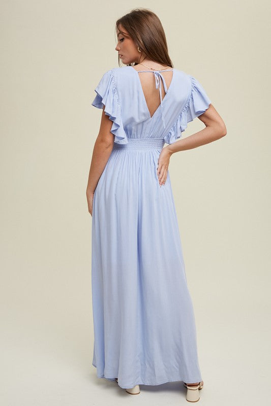 FLUTTER SLEEVE MAXI DRESS WITH SELF BACK TIE