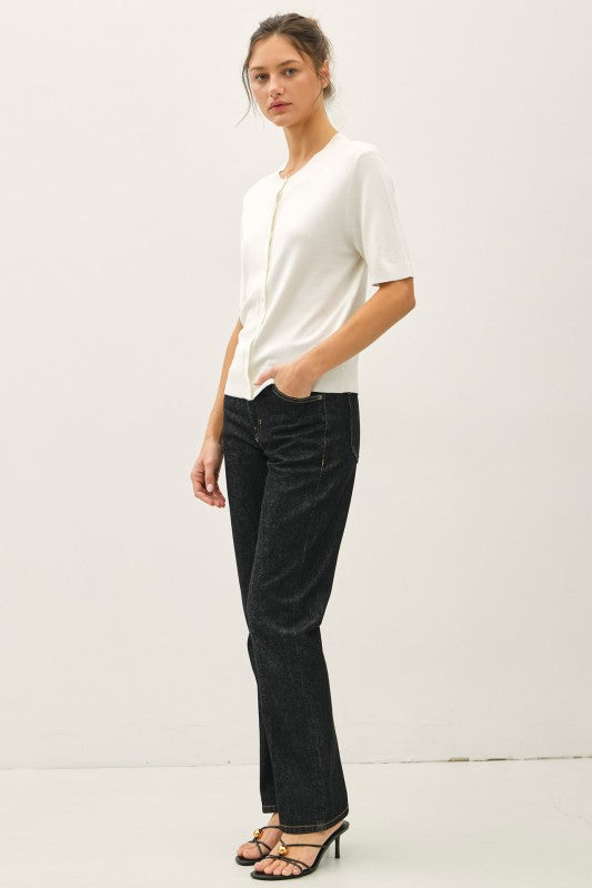 Basic Crew Neck Short Sleeve Cardigan