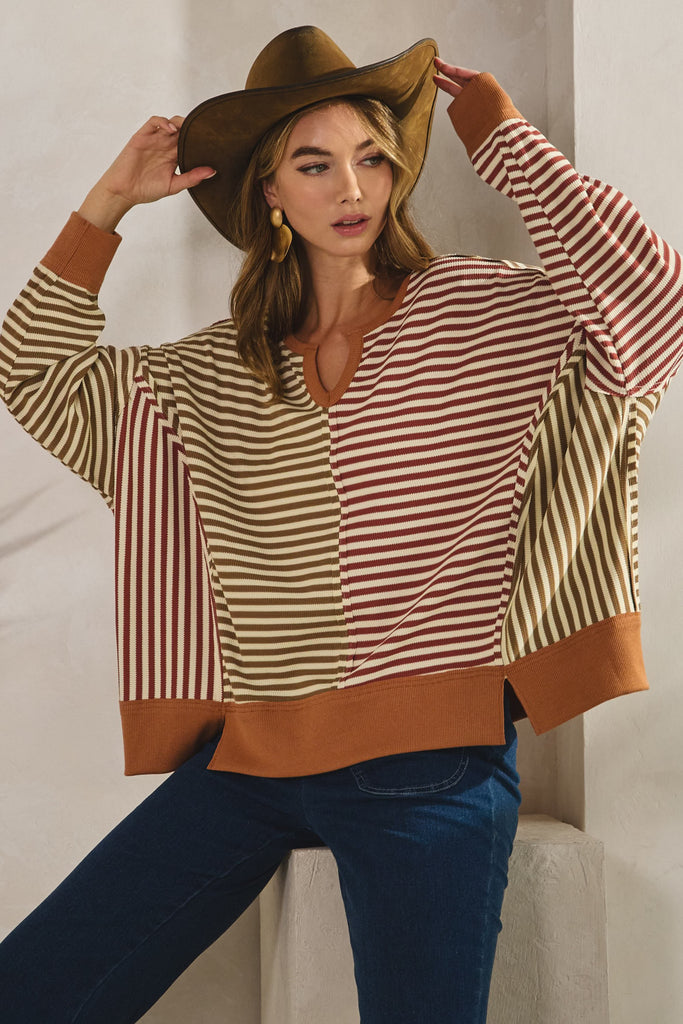 Vintage Loose Fit Striped Sweater Top
