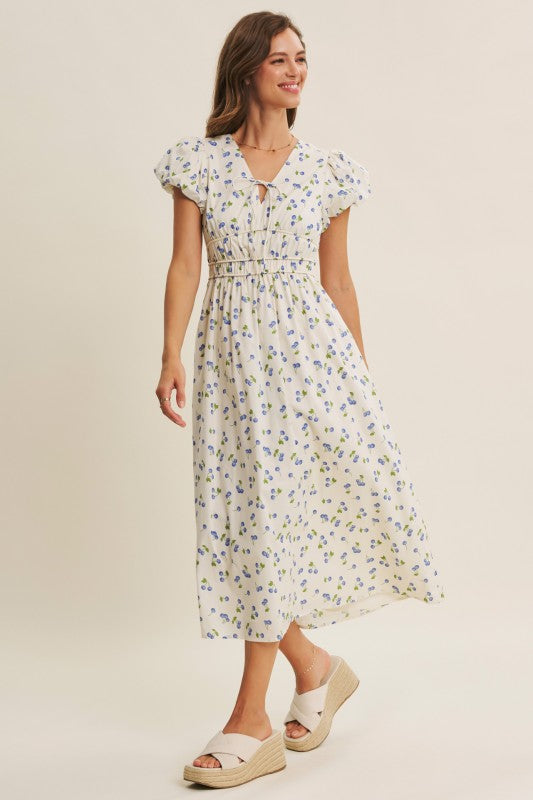 Playful Preppy Charm Of Fruit Print Midi Dress