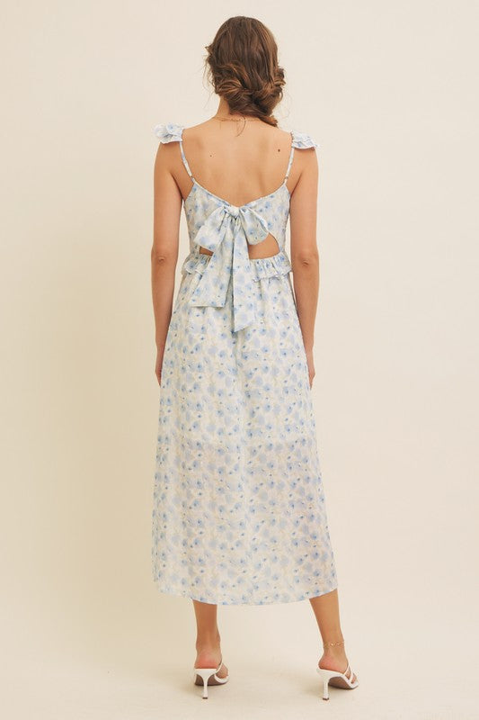 Romantic Floral Slit Midi Dress With Ruffles