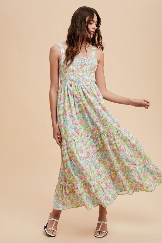 Smocked Cotton Floral Maxi Dress
