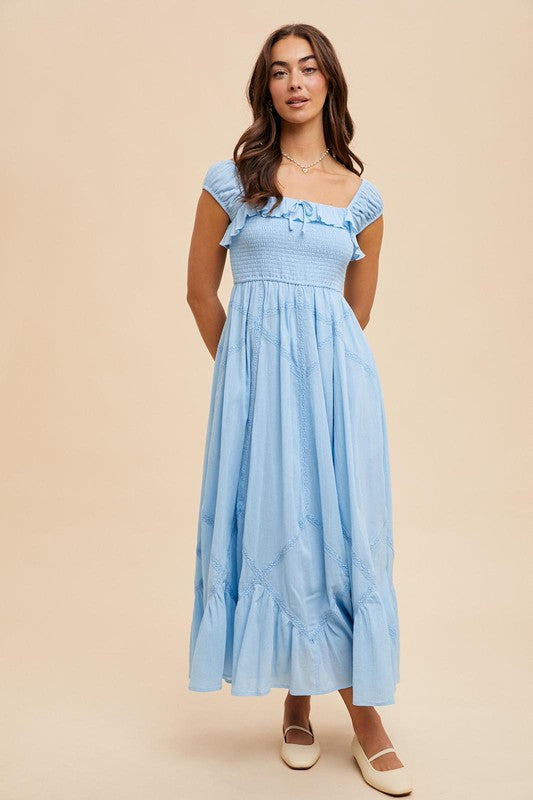 Smocked Maxi With Lace Trim Detail