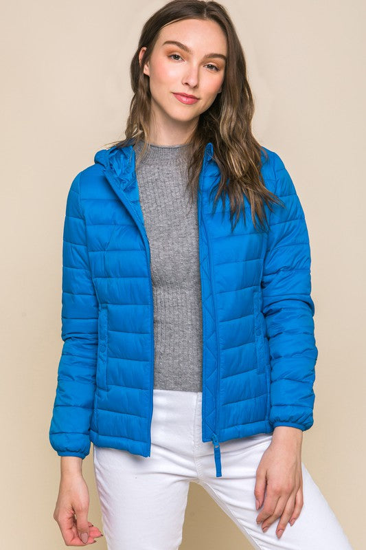 Zip Up Puffer Jacket with Storage Pouch