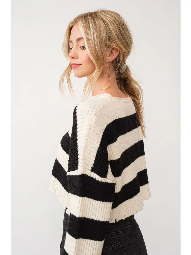 Alice round neck oversized stripe knit sweater top