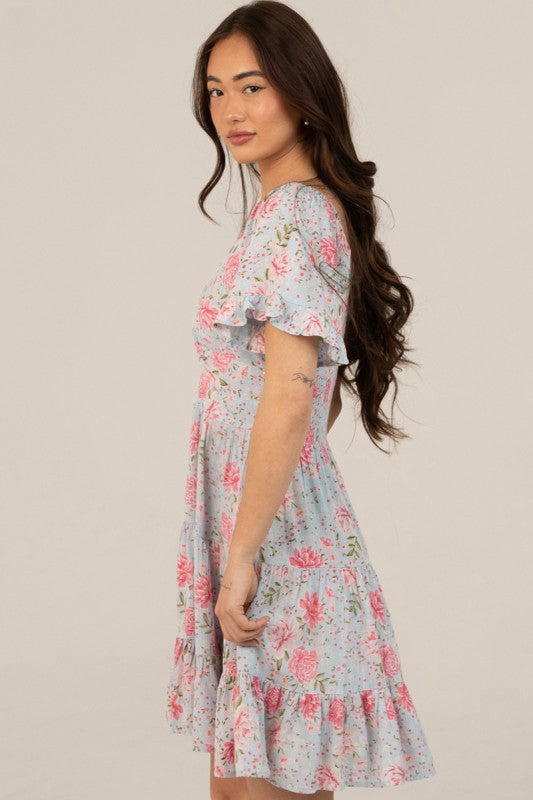 V Neck Twist Front Cut Out Short Sleeve Dress