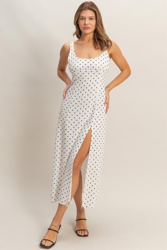 Polka Dot Scoop Neck Midi Dress