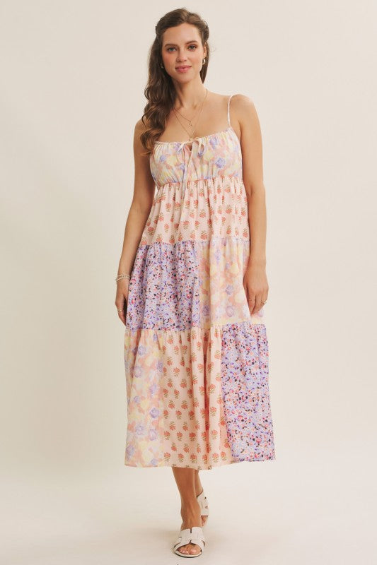 Softly Mixed Cotton Floral Tiered Midi Dress
