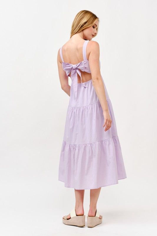 Women's Tiered Midi Dress With Back Bow Detail