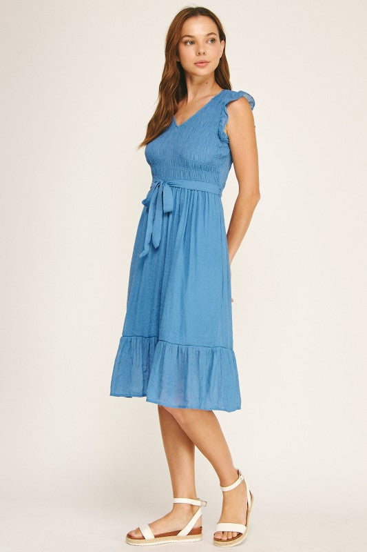 Solid Papaya Gauze Smocking Midi Skirt