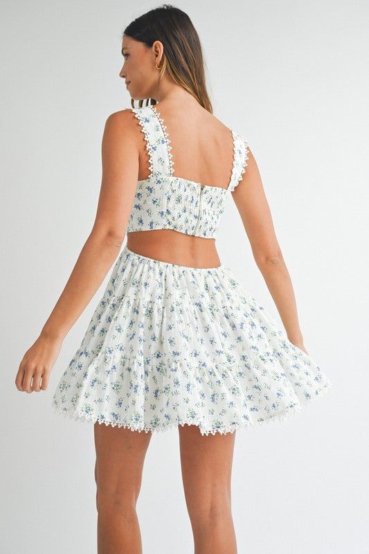 FLORAL PRINT TIERED CUT-OUT BABYDOLL MINI DRESS