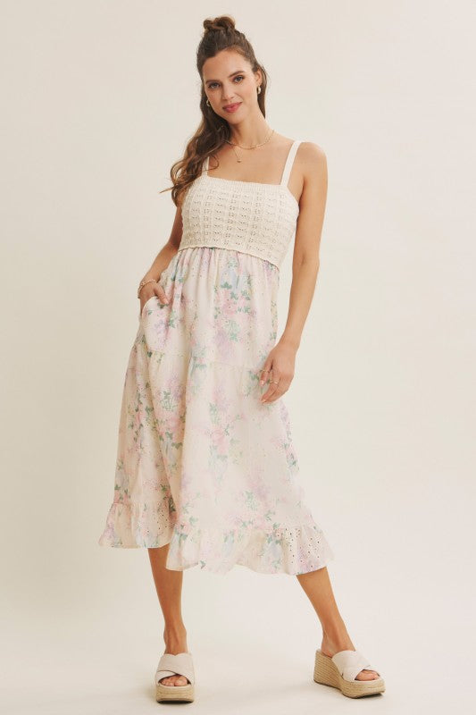 Dreamiest Crochet Twofer Midi Dress With Eyeelt