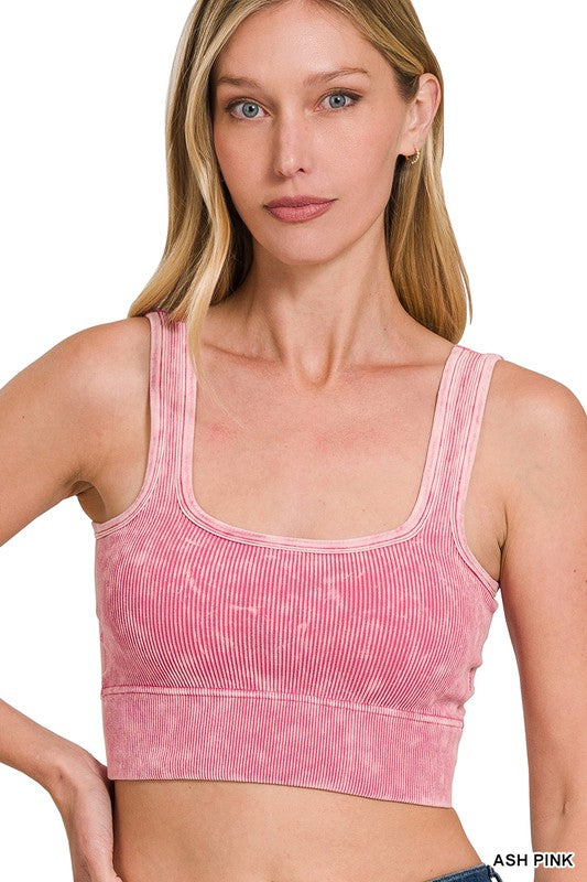 WASHED RIBBED SQUARE NECK WITH BRA PADS