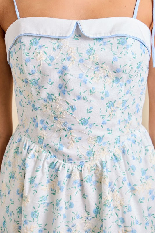 Blue Floral Strappy Dress Summer Sundress