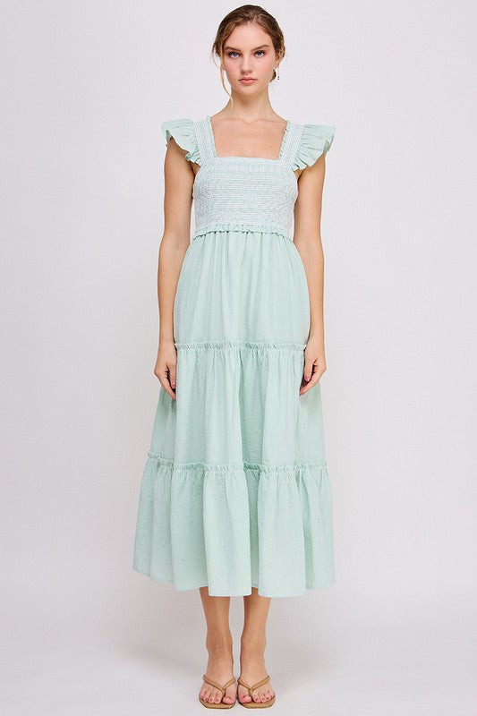 Smocked Ruffle Strap Tiered Midi Dress
