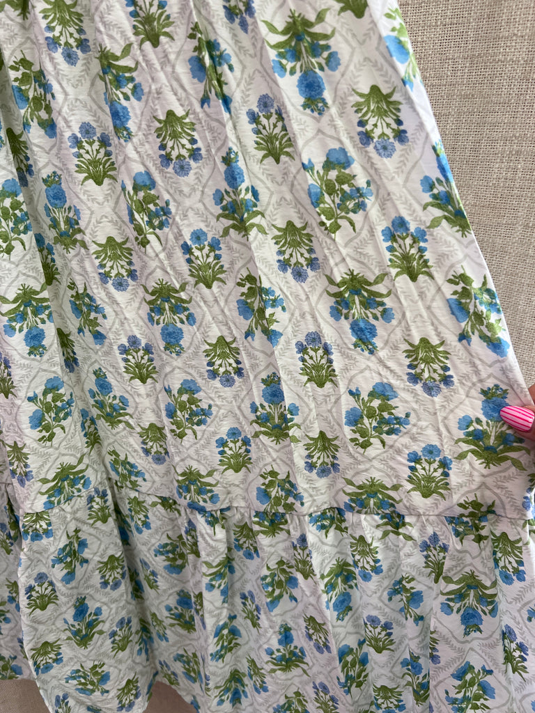 Floral Tile Pattern Smocked Sleeveless Midi Dress