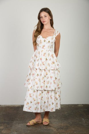 Floral Ruffle Tiered Sleeveless Midi Dress